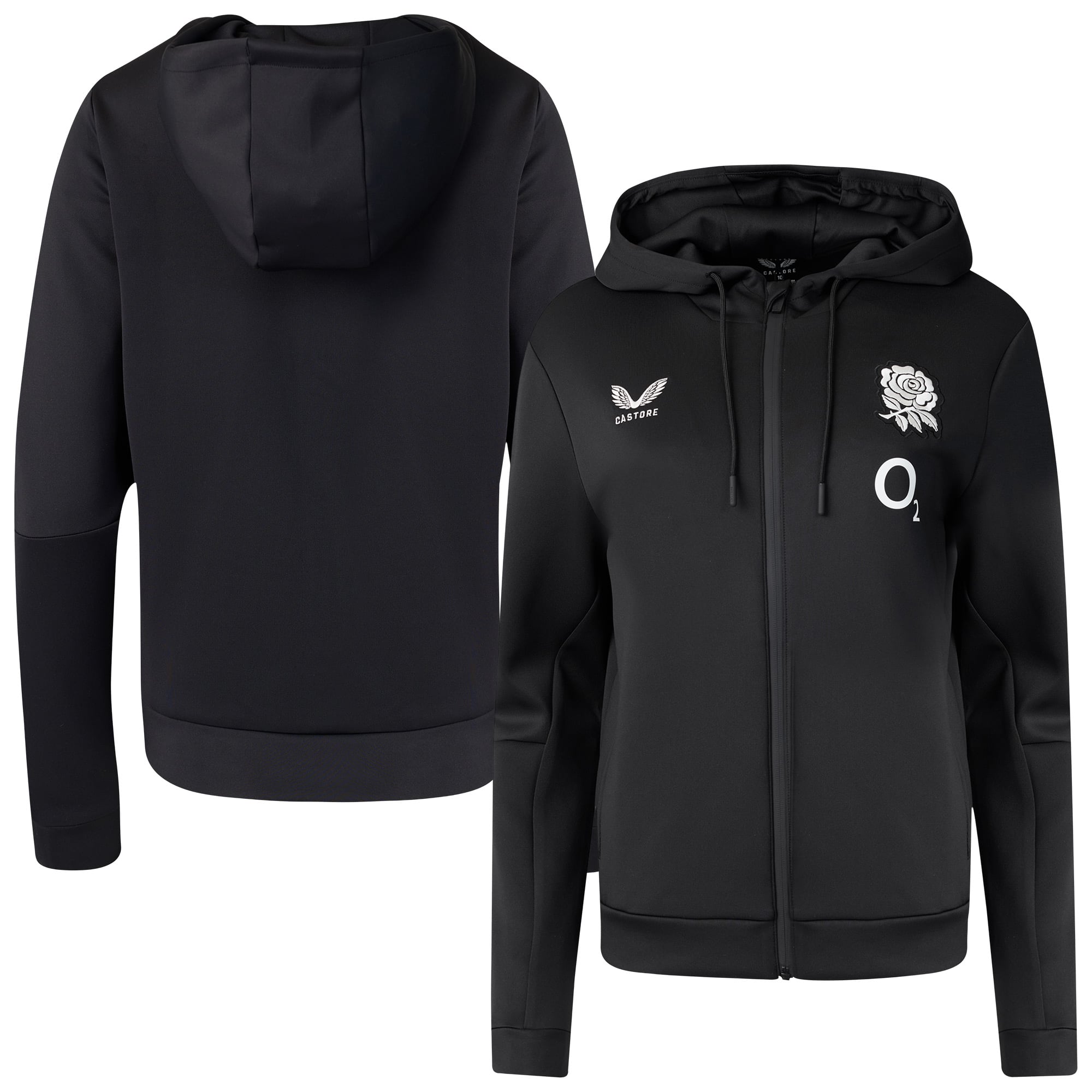 England Rugby Adapt Kapuzenjacke (Vollreißverschluss) – Schwarz – Damen