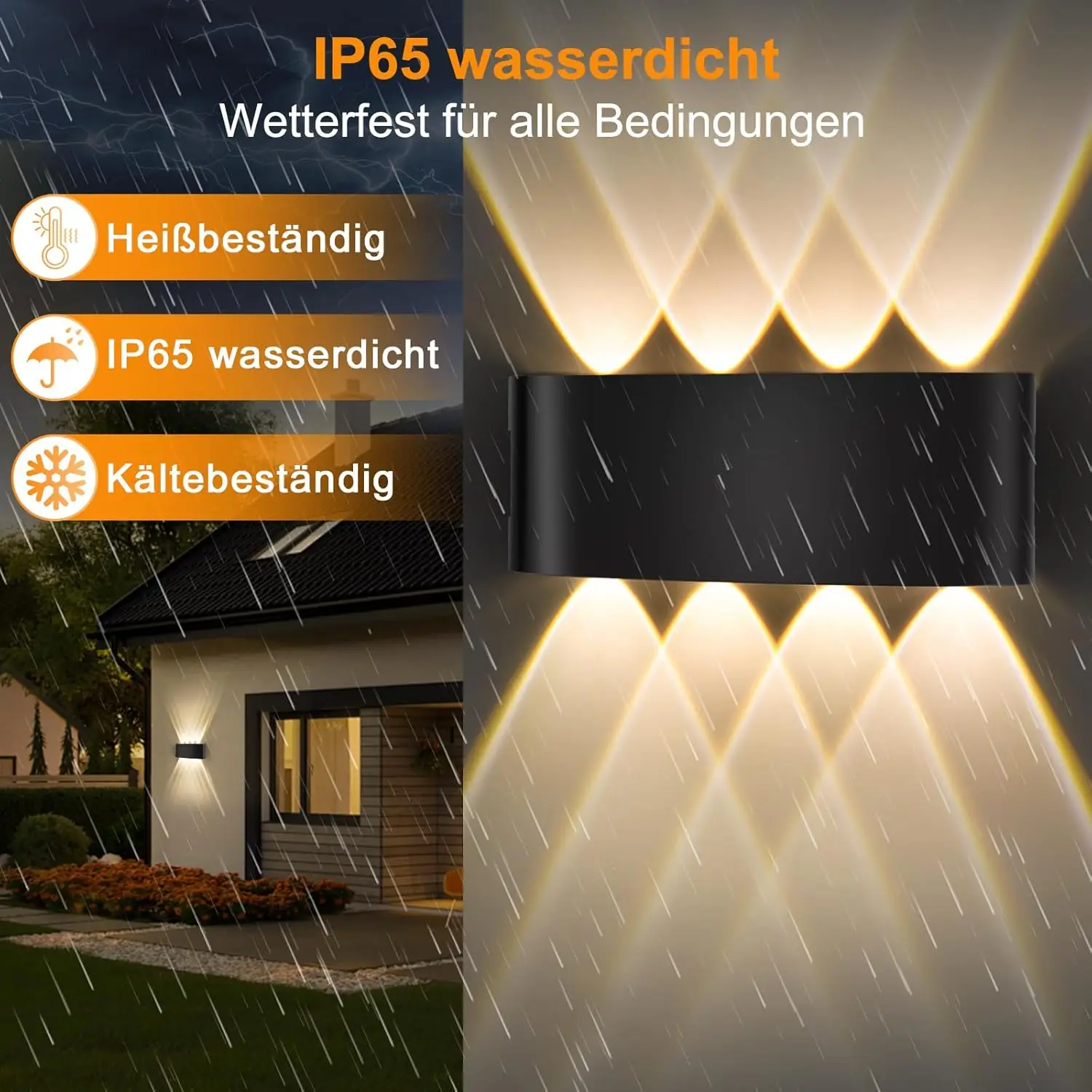 LED-Wandleuchte für Innen & Außen IP65, 8W Up-Down-Beleuchtung, 8 Lichtquellen 3000K, Moderne Aluminium-Wandlampe für Wohnzimmer, Schlafzimmer, Treppenhaus & Flur