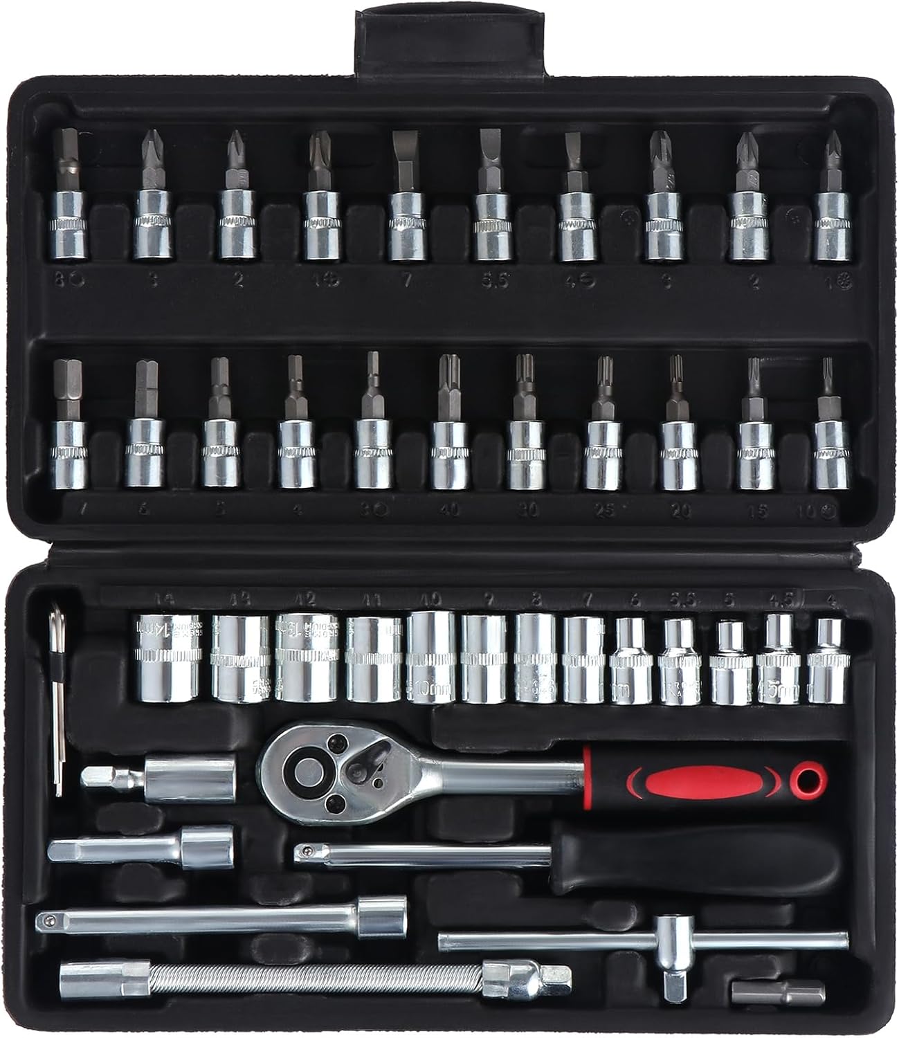 Set Di 46 Chiavi A Bussola, Set Di Chiavi A Cricchetto, Set Di Chiavi A Cricchetto Con Bussola Metrica, Cacciavite Da 1/4" Per Riparazioni Auto (nero)