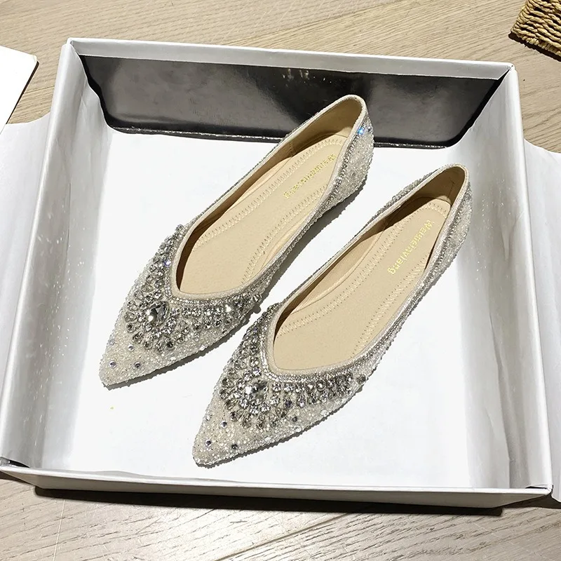 Frau Ballerinas Schuhe Strass Loafers Flache Spitz Schuh Weibliche Casual Slip auf Wohnungen Schuhe Bootsschuhe