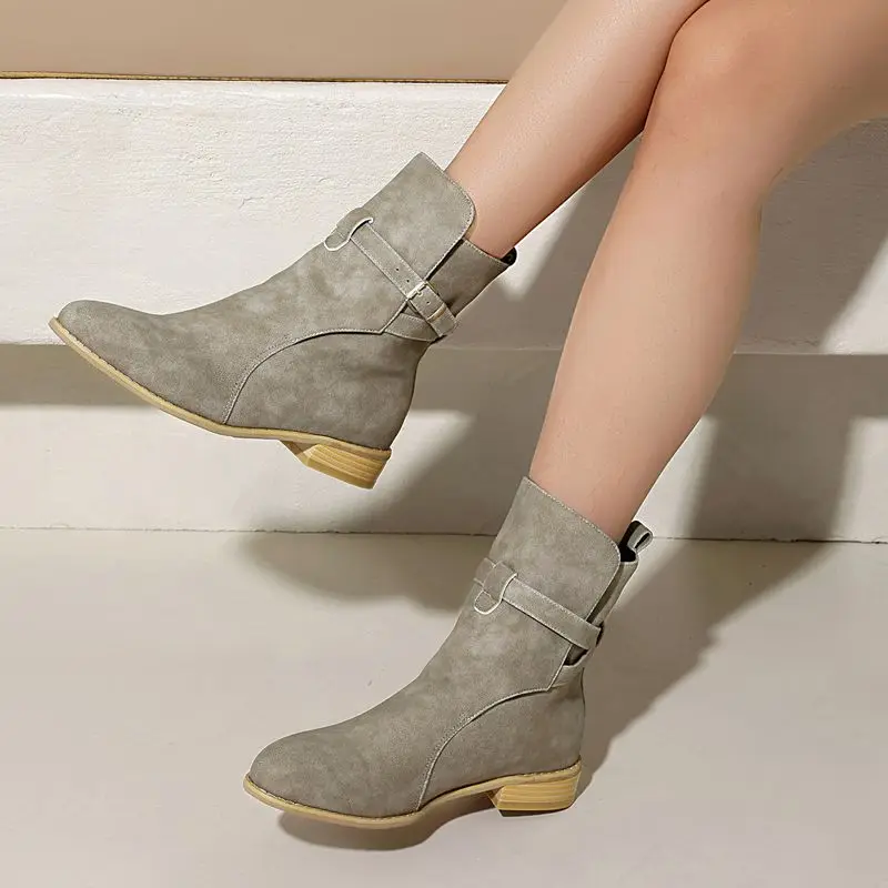 ORCHA LISA Modische Schuhe 2025, Damen-Knöchel-Flats, runde Zehenpartie, Slip-On-Gürtelschnalle, Flock-Wildleder, große Größe 50, US 19, Freizeit, täglicher Ausverkauf