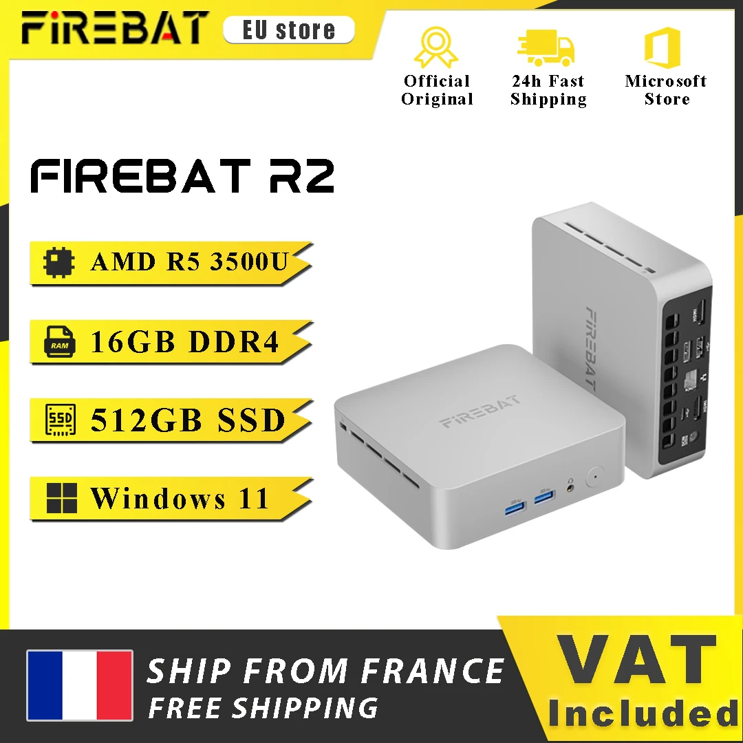 FIREBAT R2 Mini-PC AMD Ryzen 5 3500U DDR4 16 GB RAM 512 GB SSD Windows 11 PC Dual 4k Display Kompakter Desktop-Computer Image