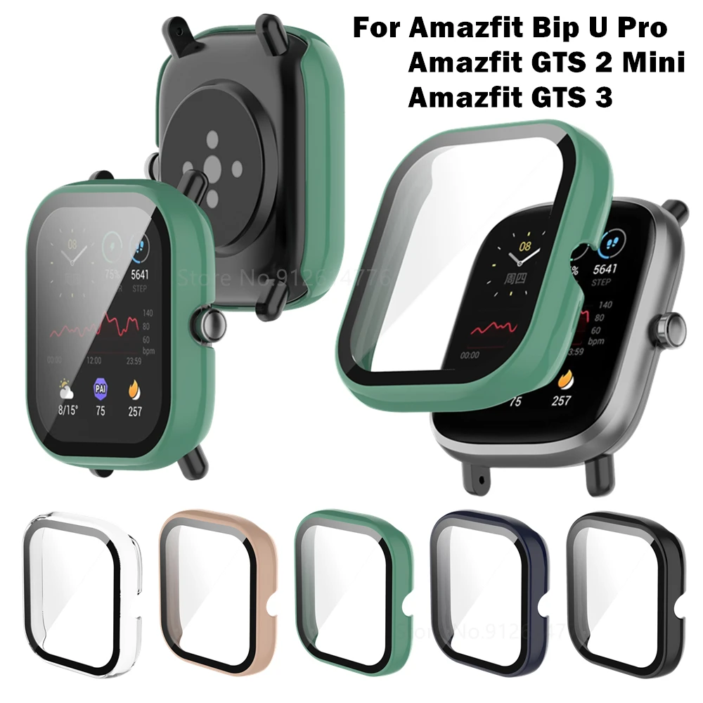 Custodia protettiva per schermo intero per Xiaomi Huami Amazfit Bip U/U Pro/GTS 3/GTS 2 Mini Watch Protector PC + Custodia in vetro temperato Shell