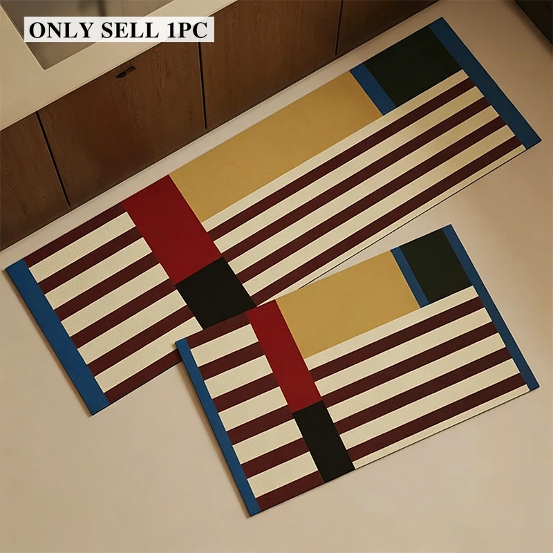 Kitchen Carpet Waterproof PVC Leather Carpets Long Oil-proof Non-slip Floor Mat Simple High-end Retro Rug Home Decoration Rugs