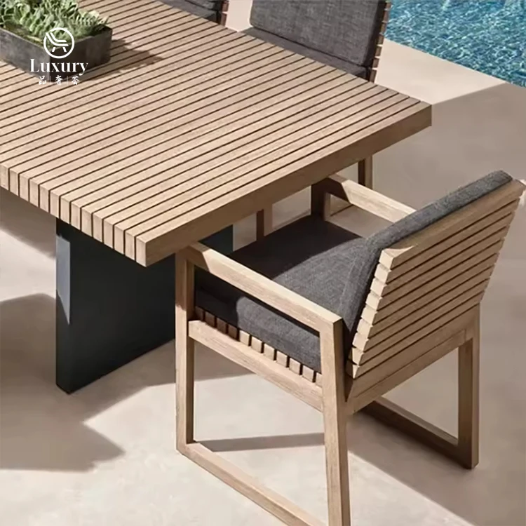 Factory Customized Outdoor k Wood Dining Set Solid Wood Dining Table and Chair for Outdoor Garden Villa Hotel