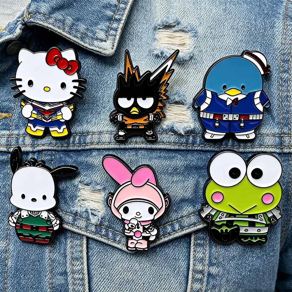 6 Stück Kawaii Katzen- und Frosch-Emaille-Pins, Manga-Metallbroschen für Rucksack, Kragen und Revers, Modeschmuck-Kollektion für Männer und Frauen, Geschenk Image