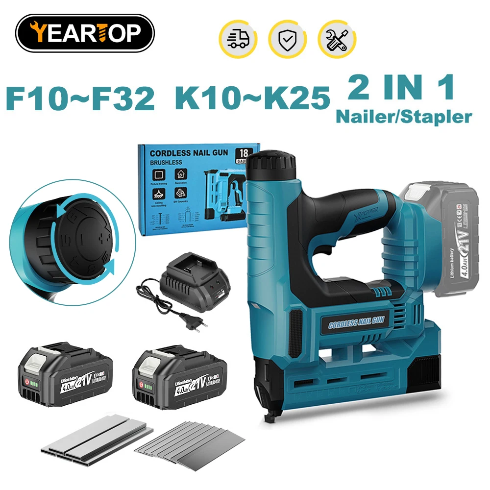 YEARTOP F10~32 K10~K25 Elektrische Nagelpistole Kabellos Möbel-Holzrahmen-Heftpistole Nagler Elektrowerkzeug für Makita 18V Akku Y Image