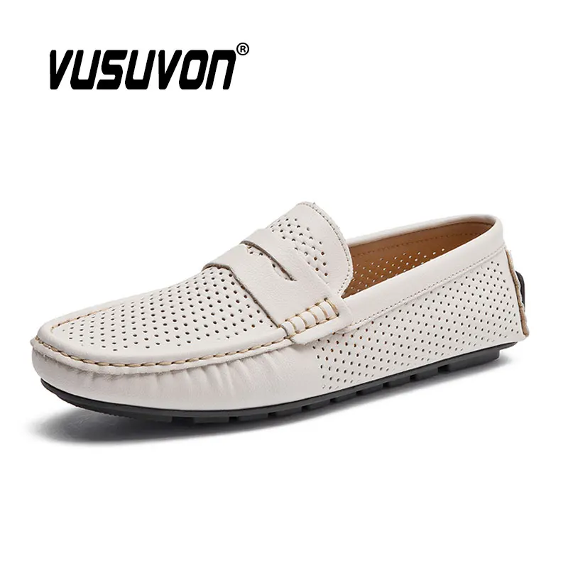 Penny Loafers für Herren, Freizeitkleidung, Sandalen, modisches Leder, Sommer-Flats, Slip-On, klassische schwarze Schuhe, große Größe 38–47