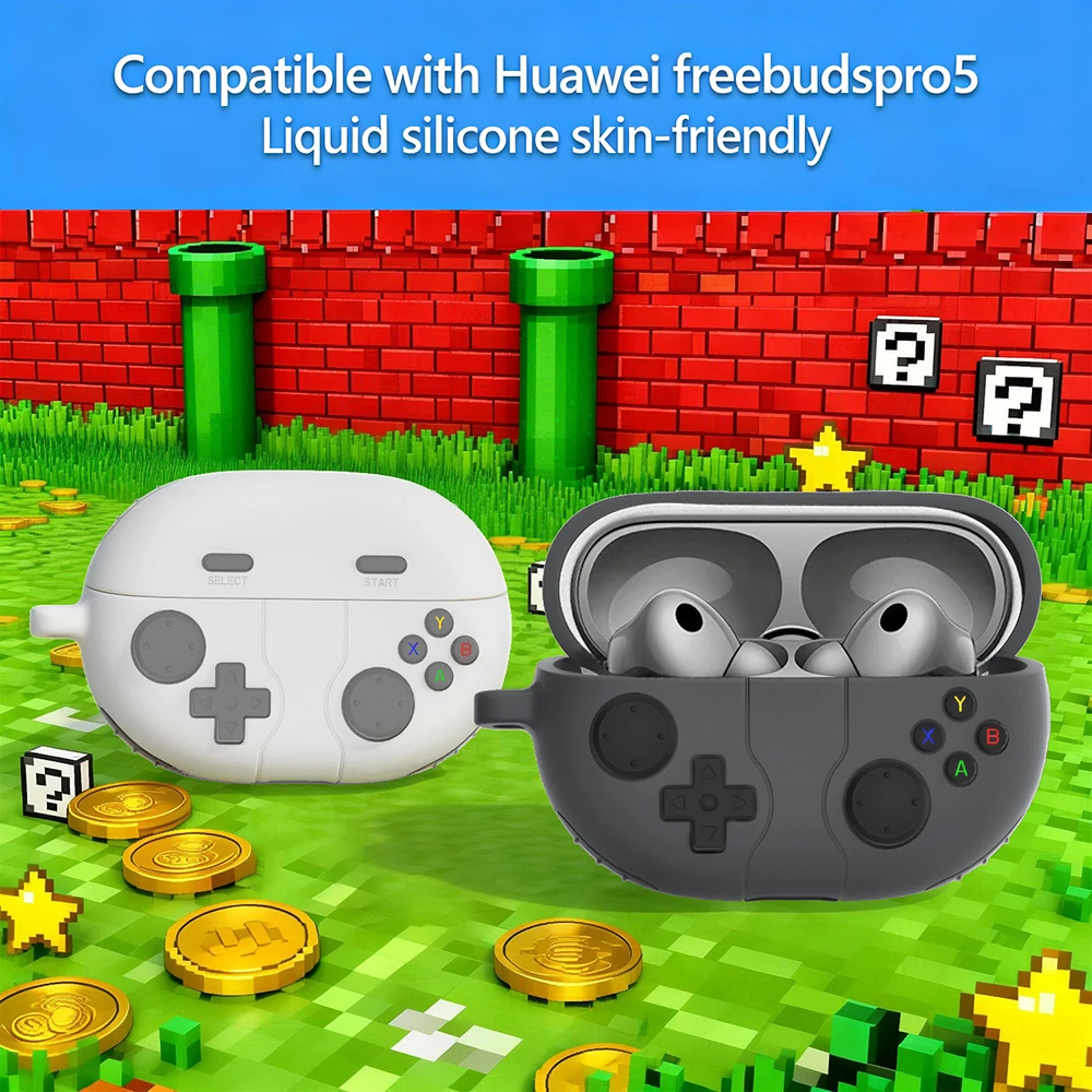 Custodia per auricolari Huawei FreeBuds Pro 5, cover in silicone 3D a forma di gamepad, simpatica custodia per Huawei FreeBuds Pro 5 con penna per la pulizia