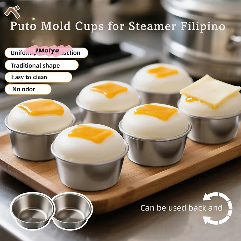 10Pcs Aluminium Legierung Puto Kuchen Form Ei Torte Tasse Mini runde Cupcake Küche Backen Ofen Pan Gebäck Dessert Form set Image