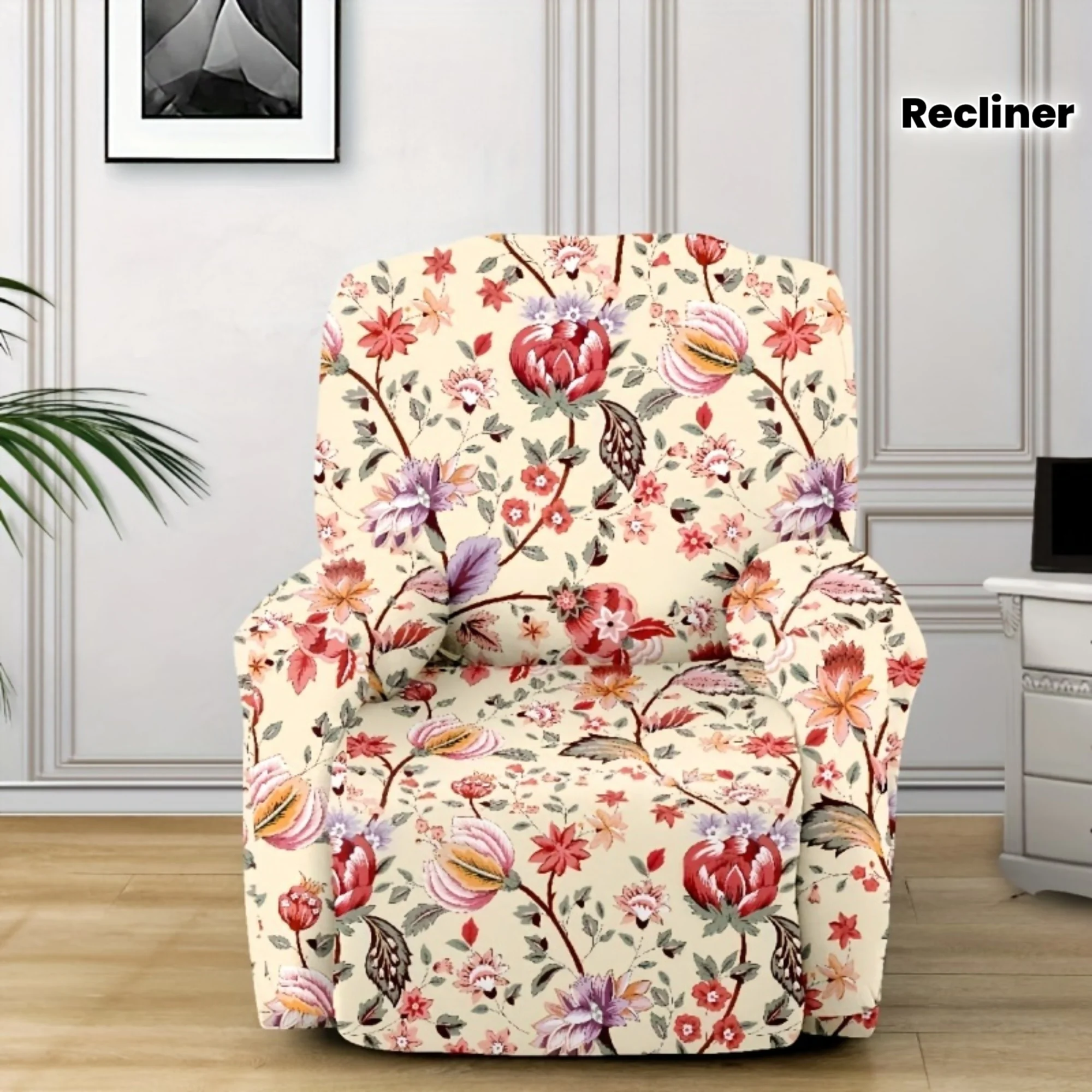 Liegestuhl-Bezug, Mehrfarbiger Exotischer Gartenblumen-Druck Elastischer Stuhlbezug für Wohnzimmer, Waschbar Image