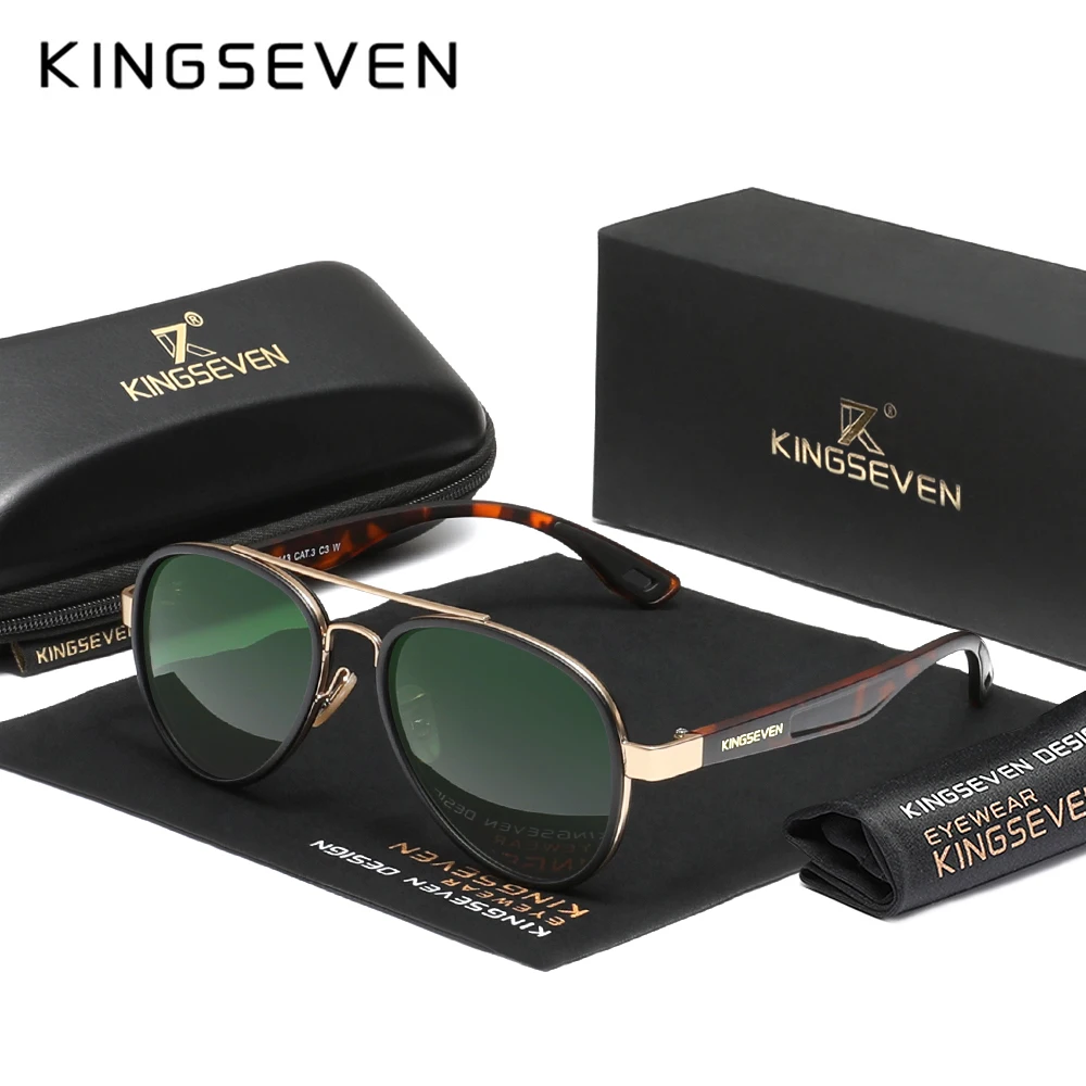 KINGSEVEN Marken-Pilotenbrille für Herren, Polarisierte Damenbrille im Vintage-Stil, Reisebrille für Männer, UV400-Schutz Image
