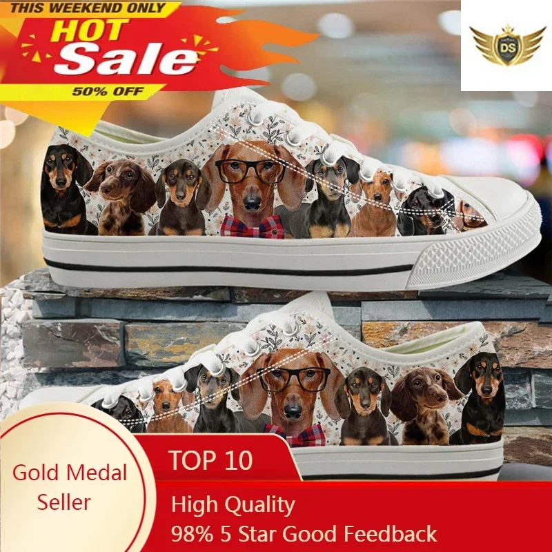 3d Mohn Dackel Wurst Hund gedruckt Damenschuhe 2020 Low Top Damenschuhe Frau vulkan isierten Turnschuhe Damen schuh