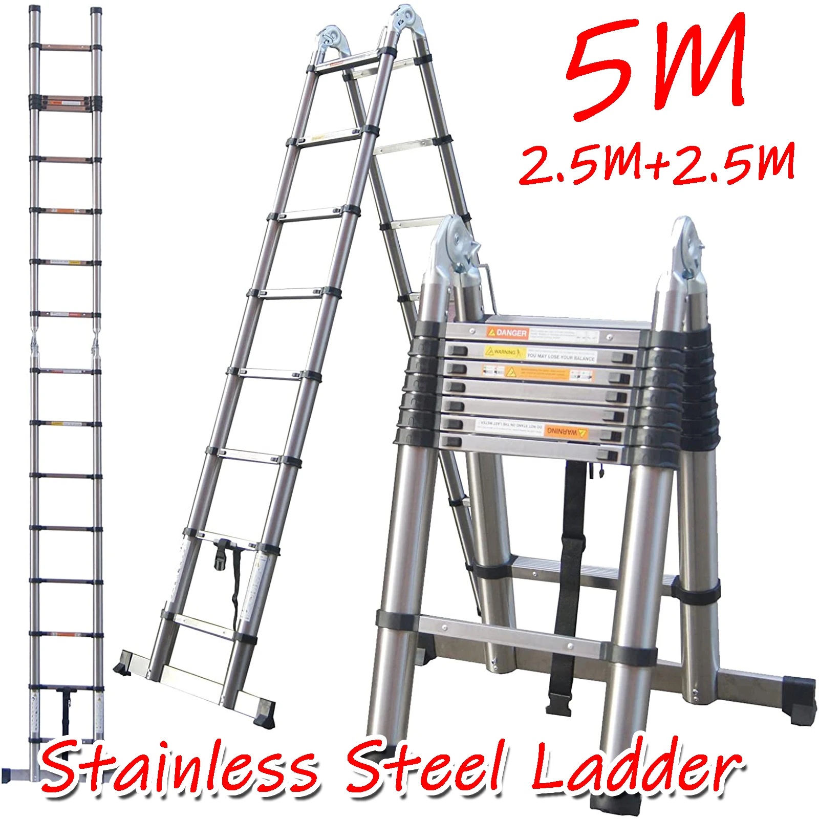 5M Teleskopleiter 16,5 FT Mehrzweck-Metallteleskopleiter 2,5M+2,5M, A-Form Leiter Image