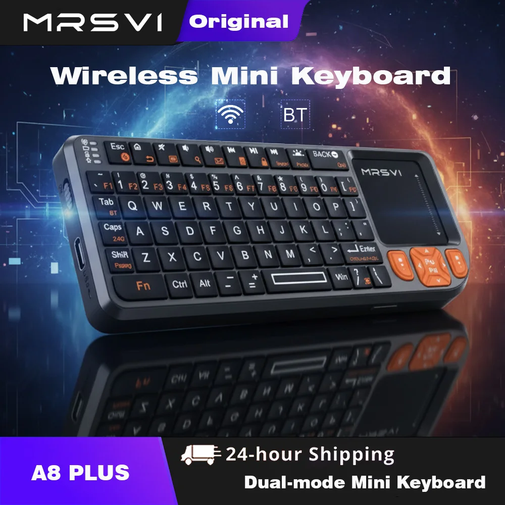 MRSVI Mini-Tastatur A8 PLUS, beleuchtete 2,4-GHz- und Bluetooth-5.0-Funktastatur mit Touchpad für Android TV Box, Mac, Laptop, Windows Image