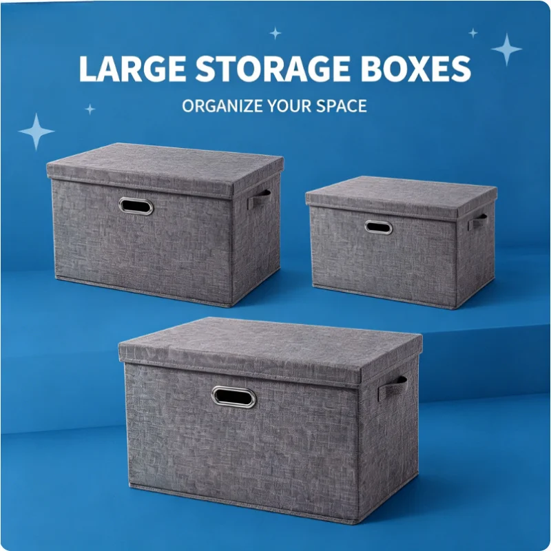 3er-Pack Faltbare Aufbewahrungsboxen mit Deckel aus Vliesstoff, Waschbare Organizer für Zuhause, Kleiderschrank, Kleidung, Spielzeug, Büro, Kinderzimmer