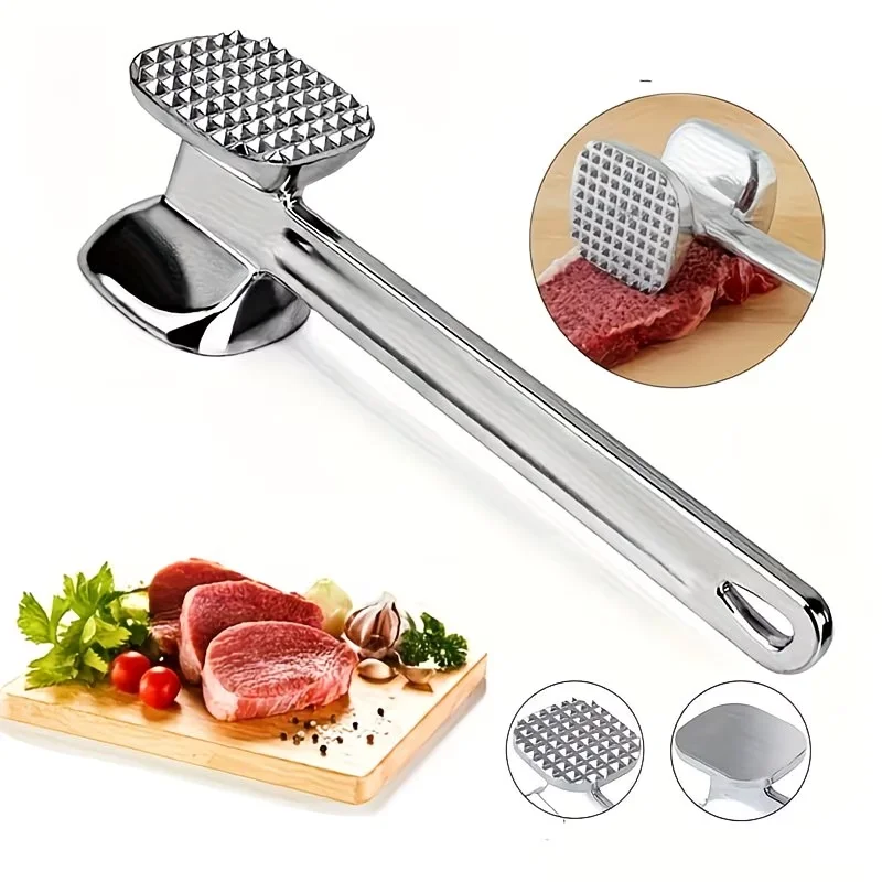 1 Stück Doppelseitiger Fleischklopfer aus Aluminiumlegierung, Robuster Steakhammer & Rindfleischlockerer, Küchenzubehör, Küchenwerkzeug Image