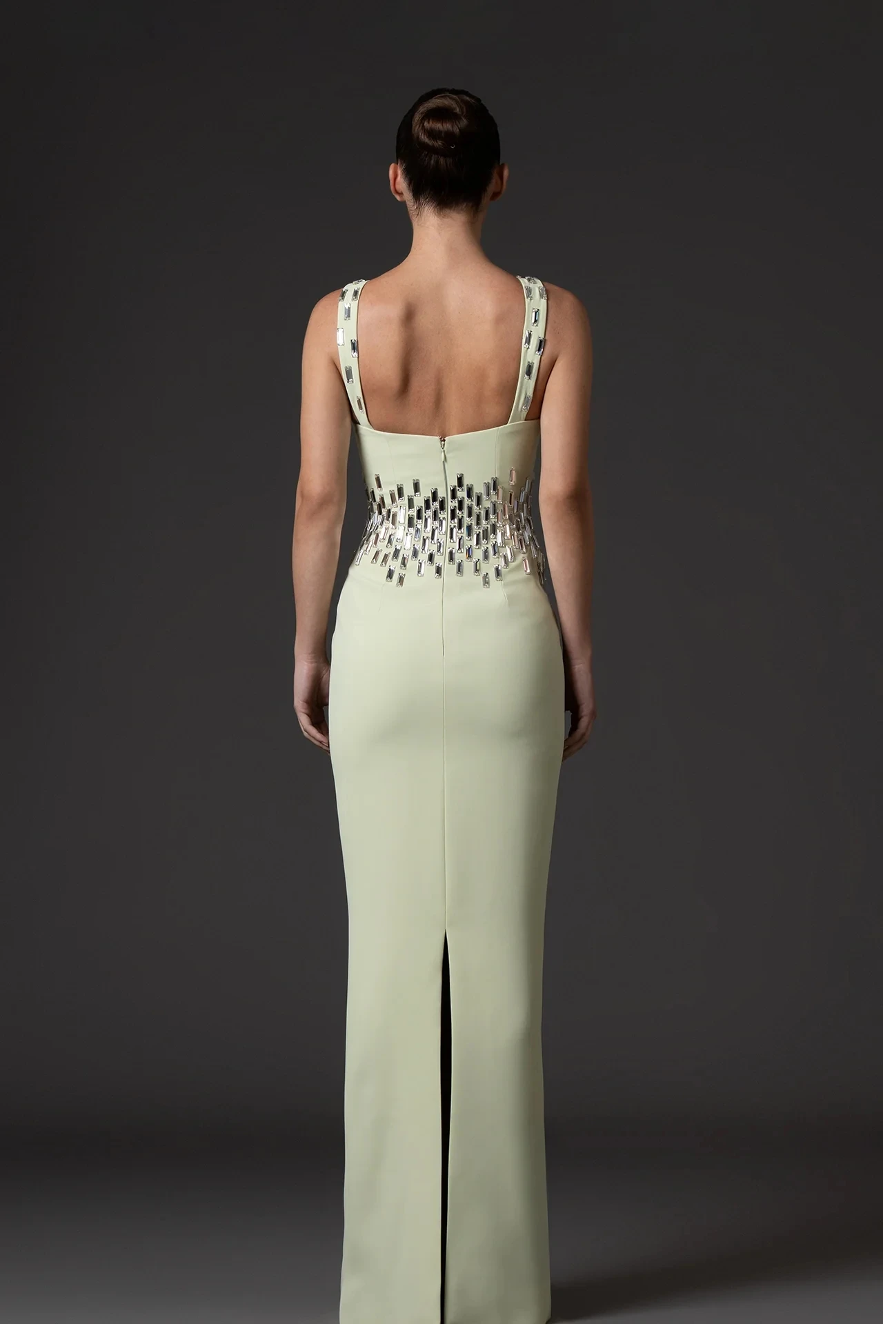Women's Luxury Crystal Spaghetti Strap Party Dresses Customized Straight Floor Length Evening Dress Back Zipper Prom Gown