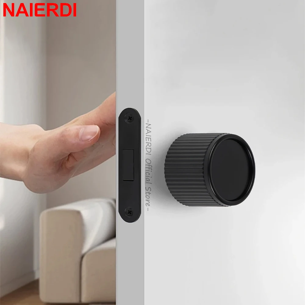 NAIERDI Invisible Single Side Door Lock Privacy Mute Lock Round Ball Knob Zinc Alloy for Bedroom Interior Wooden Door Hardware