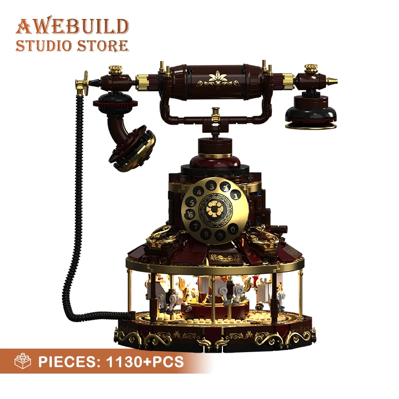 Creative Retro Telephone Building Blocks 3D Model LED Vintage Carousel Phone MOC Bricks Children Toys Room Decor Adult Kid Gifts