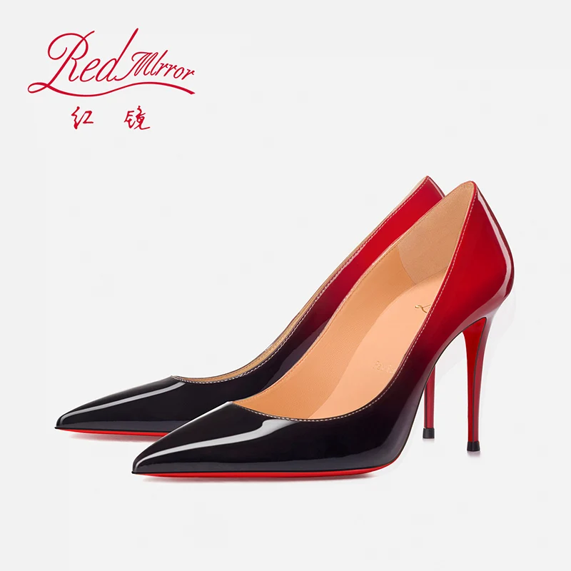 Elegante Frau Schuhe mit Hohen Absätzen Neue Rot Schwarz bequeme Spitz Pumps Rot Glänzende Böden High Heels Luxus Designer Damen Schuhe
