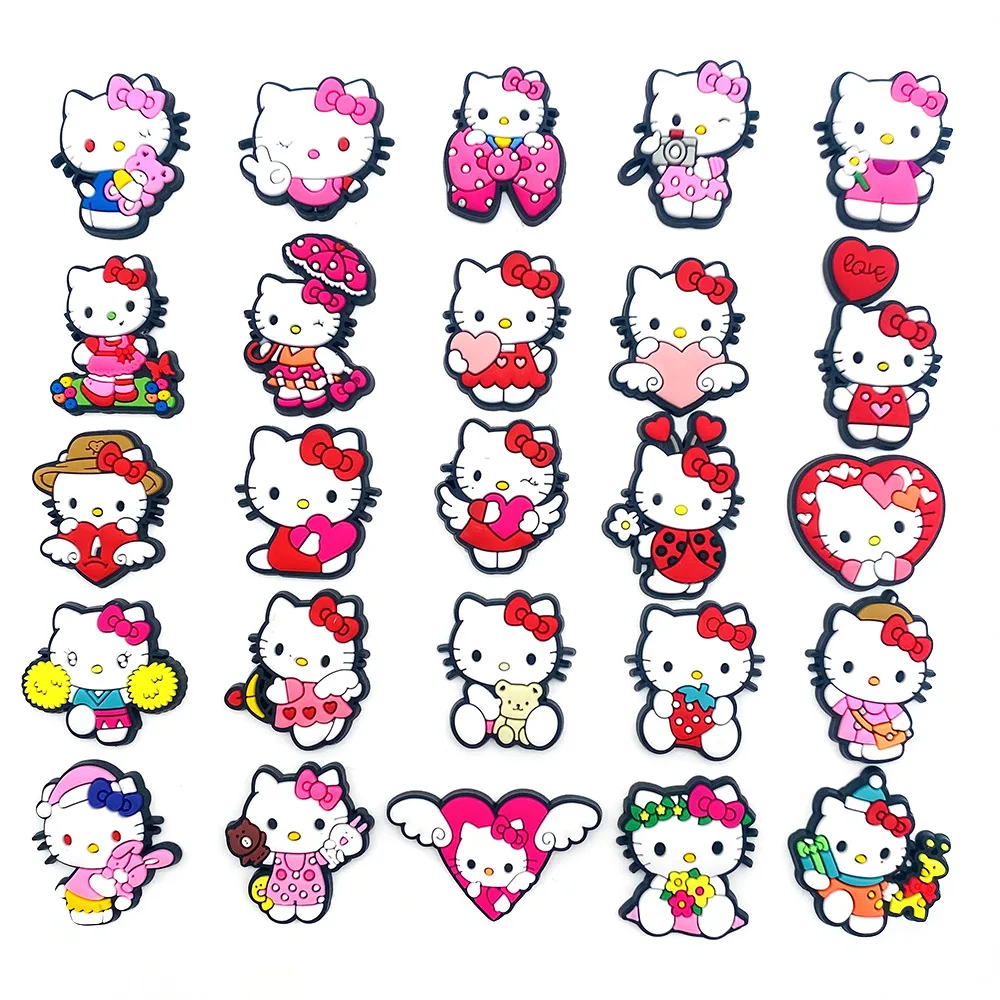 Neue Hello Kitty Schuhschmuck-Schnallen aus Gummi auf Lager – DIY Y2K Mode Spielzeug Anime Cartoon Schuh-Charms für Crocs Sandalen