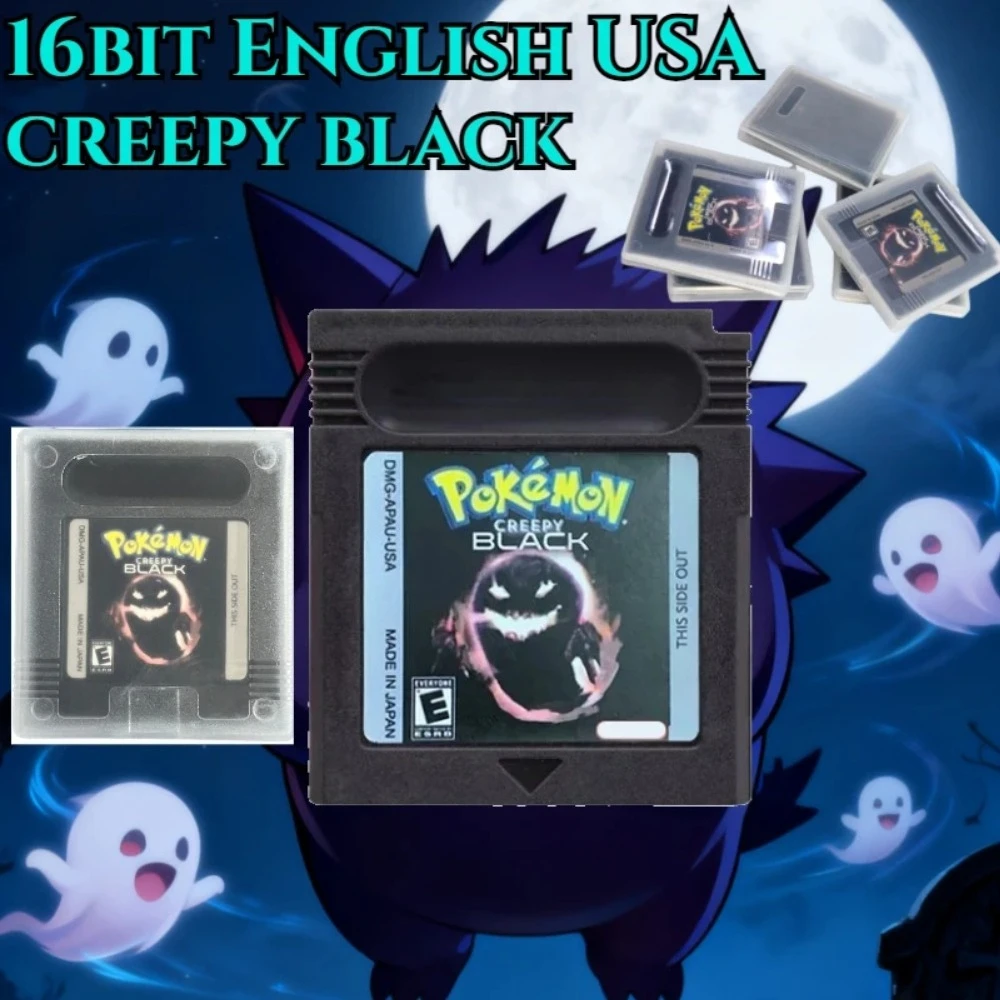 HOT Halloween Gift USA GBC Pokemon Creepy Black GBC Game Cartridge 16 Bit Video Game Console Card English Language for GBC/GBA