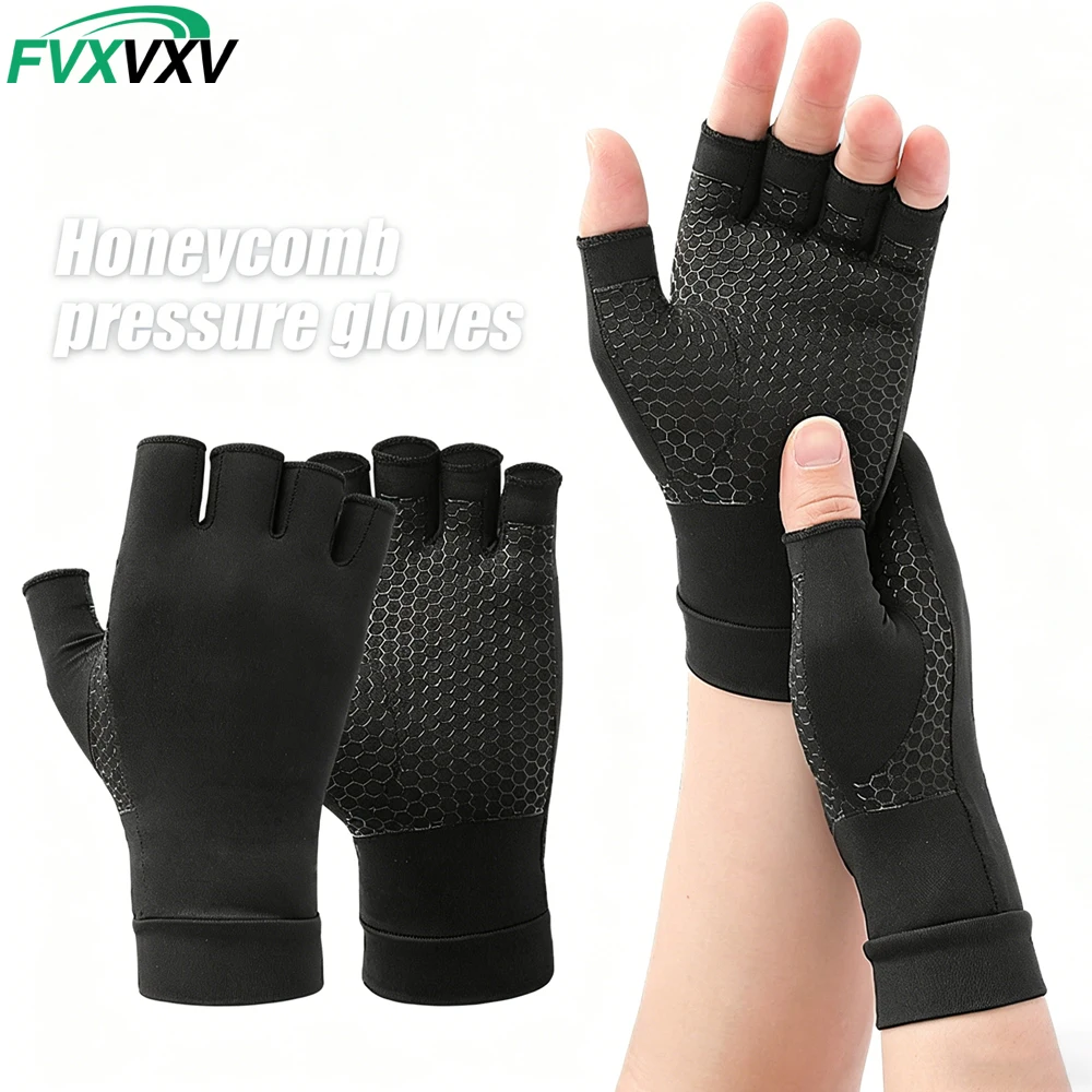 1 Paar Kupfer-Arthritis-Kompressionshandschuhe für Damen und Herren, lindern Handbeschwerden, Schwellungen und Karpaltunnelsyndrom, fingerlos, zum Tippen, als Unterstützung