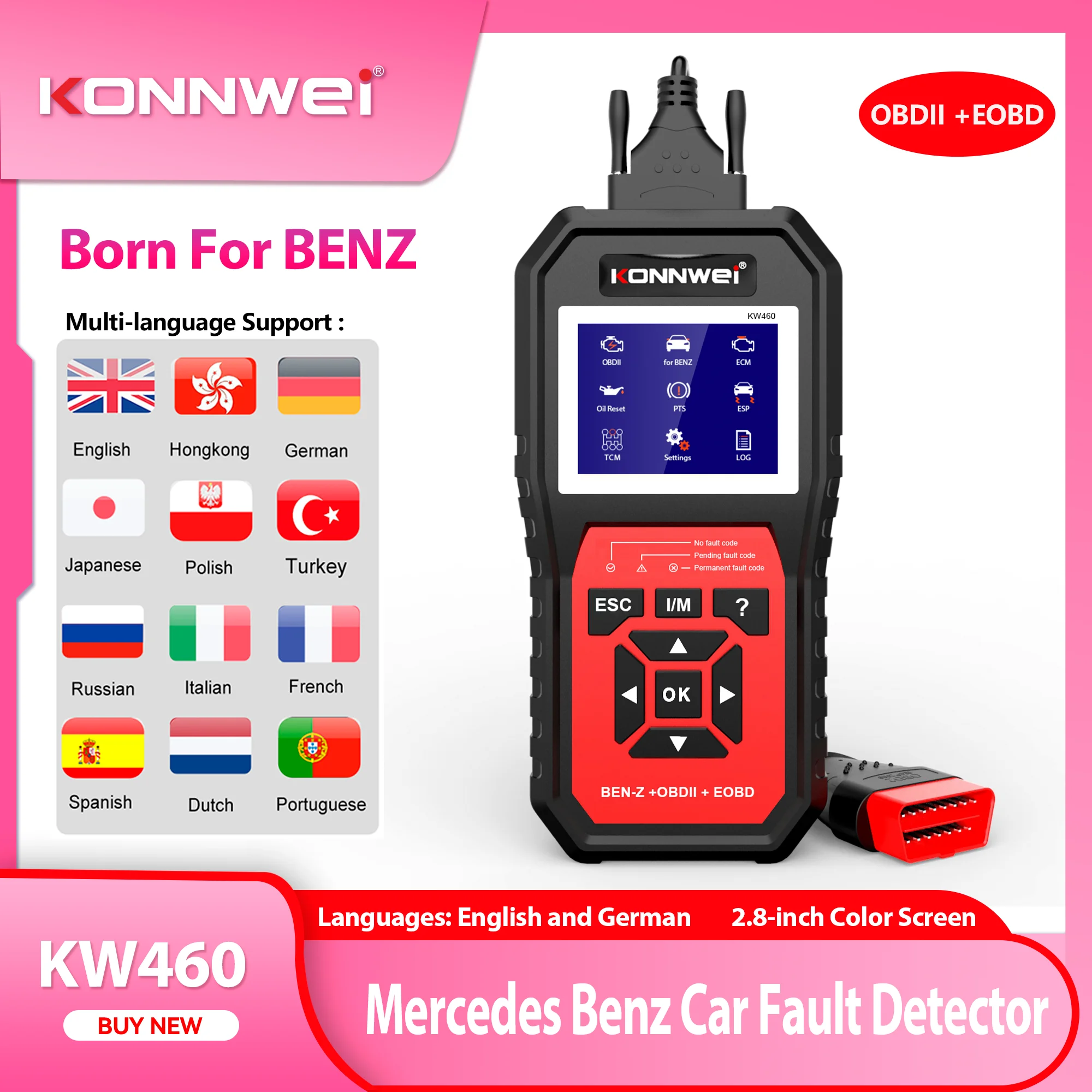 2026 KONNWEI KW460 Auto OBD2-Scanner für Mercedes-Benz ABS Airbag Öl ABS EPB DPF SRS TPMS Reset Vollsystem-Diagnosegerät W212 Image