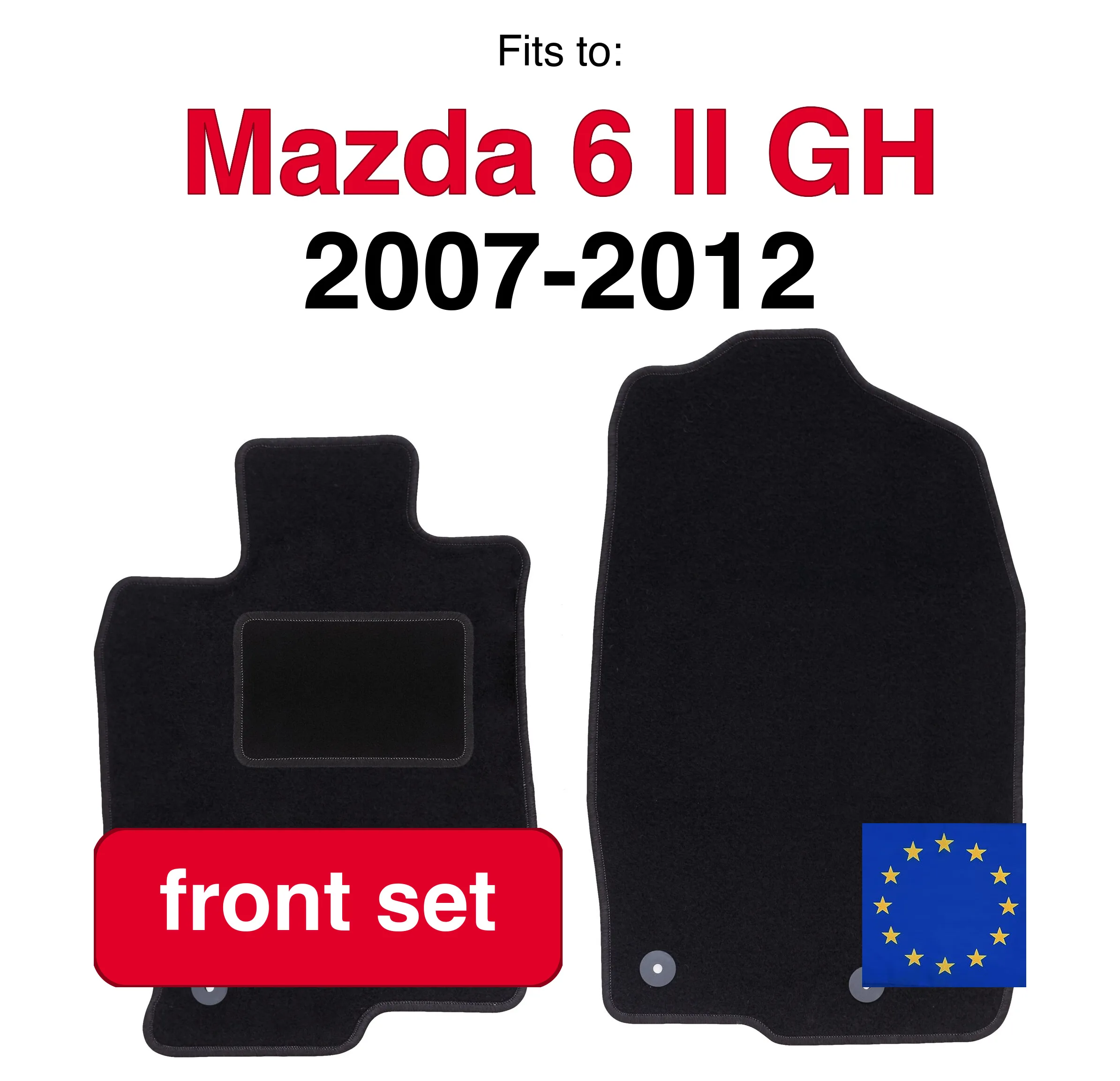 Tapis de sol avant en velours pour voiture, pour Mazda 6 II GH berline, break, liftback, hayon (2007-2012) - Noir (2 pièces) - Ensemble de tapis de sol avant pour voiture