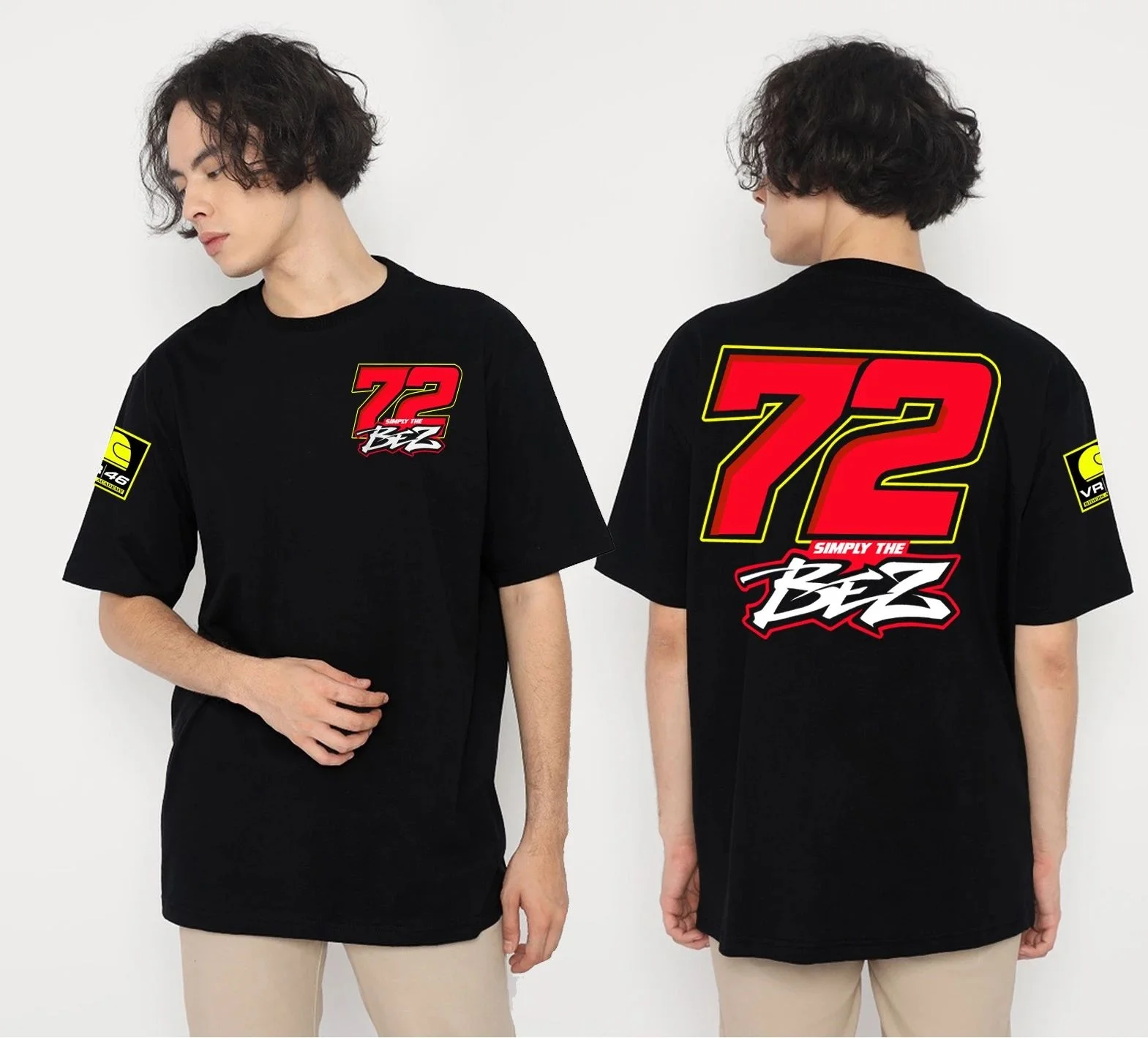 MotoGP 72 Bez Vr46 Pattern Oversized T-Shirt für Herren-Motorradrennfans, kurzärmelig, geeignet für Erwachsene und Kinder Image