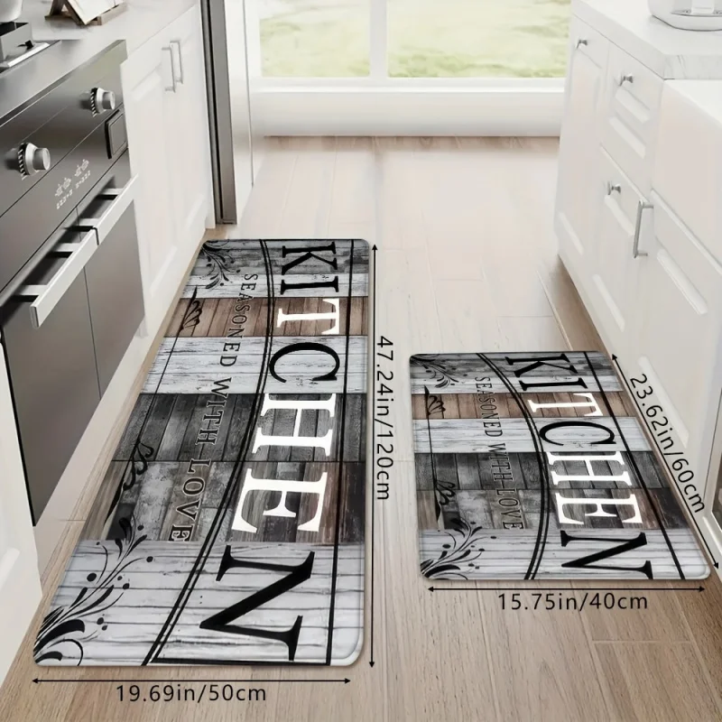 VIKAMA Retro Wood Grain Kitchen Carpet American Country Style Entrance Welcome Mat Easy Clean Bedroom Home Decor Floor Mat