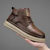 Handgefertigte Retro-High-Top-Freizeitschuhe für Herren, stilvolle, ultraleichte Vintage-Stiefel zum Schnüren, Frühlings- und Herbst-Alltagskleidung, Outdoor-Sneaker, Khaki-Schwarz, große Herrenschuhe