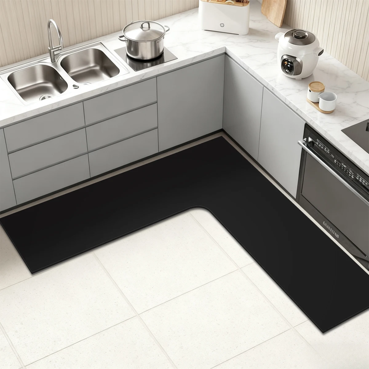 Solid color L-shaped diatomaceous earth non-slip kitchen mat bathroom absorbent mat shower room door mat