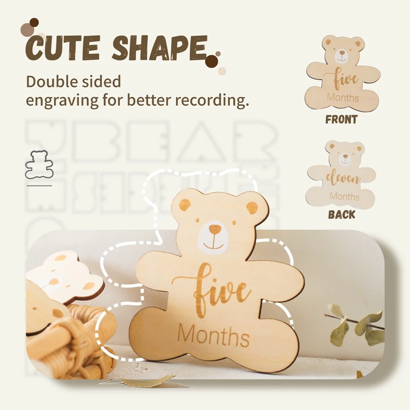 7-teiliges Baby-Meilenstein-Set mit niedlichen Bärenformen – Wachstums-Erinnerungsstücke, Neugeborenen-Geburtstagsgeschenke, Souvenir, Baby-Foto-Fotografie-Zubehör Image