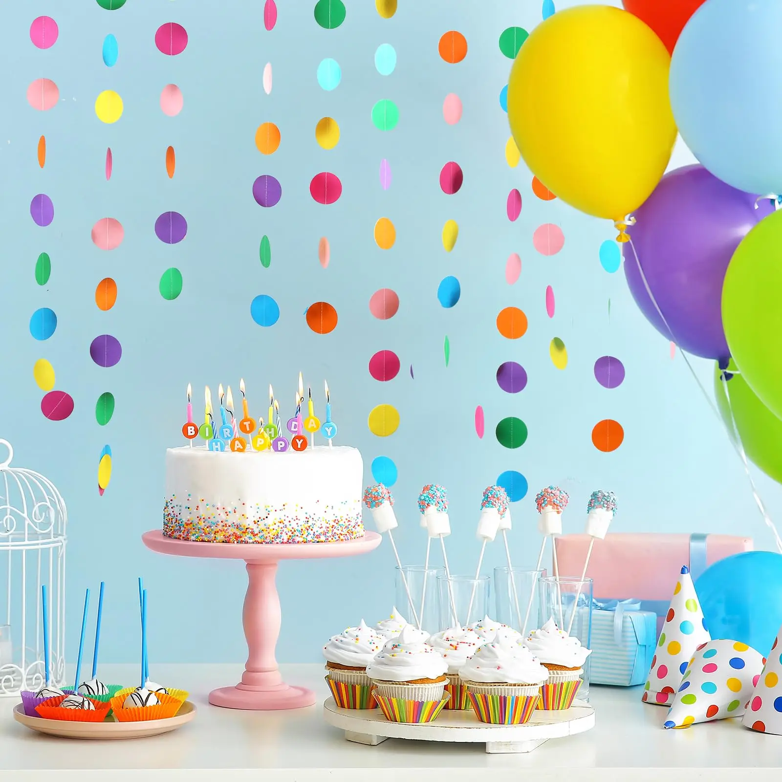 4 Stück Bunte Papiergirlanden Partydekoration Kreisförmige Punkte Hängende Regenbogen-Dekorationen für Geburtstag Hochzeit Babyparty Klassenzimmer Image