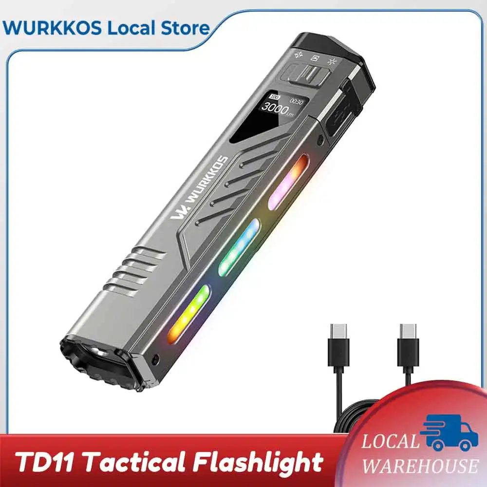 Wurkkos TD11 wiederaufladbare taktische Taschenlampe, automatische Dimmfunktion, USB-C-Schnittstelle, 3000 Lumen, IPX6 wasserdicht, Endschalter, geeignet für Camping, direkter Versand aus lokalem Image