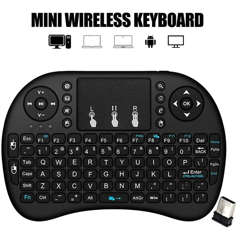 Mini-Bluetooth-Tastatur, 2,4 G, Dual-Modus, tragbares Griffbrett, keine Hintergrundbeleuchtung, Maus, Touchpad, Fernbedienung für Win 10 TV Box, Laptop, PC Image