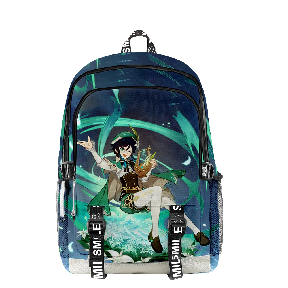 Sacs d'école classiques populaires Genshin Impact Venti imprimés en 3D, sacs d'école unisexes en Oxford imperméables, sacs à dos de voyage multifonctions pour ordinateur portable