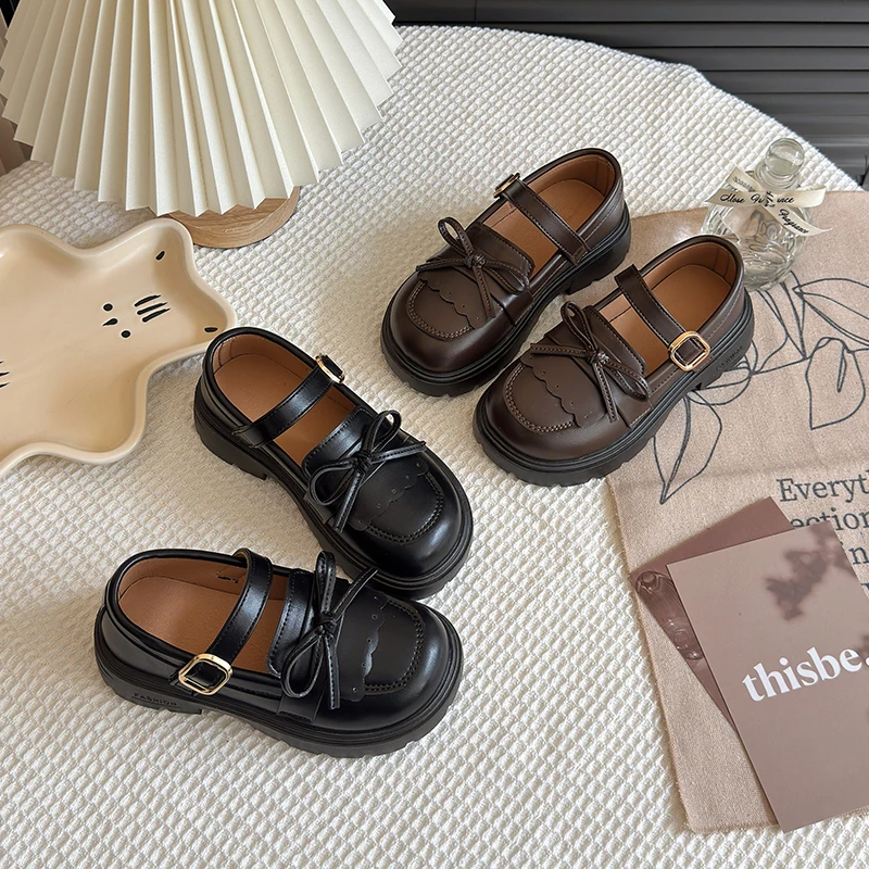 2026 Frühling Kinder-Lederschuhe für Mädchen Modische Lässige Mary Janes mit Schleife Klassischer Britischer Stil Vintage Retro Kinder-Ballerinas