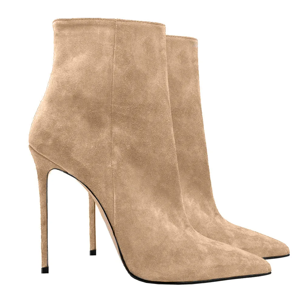 Wildleder-Stiletto-Stiefel für Damen, sexy spitze Zehen-Damenstiefel mit mittlerer Wade, Hochzeitsschuhe, seitlicher Reißverschluss, High-Heel-Schuhe, große Größe 35–45