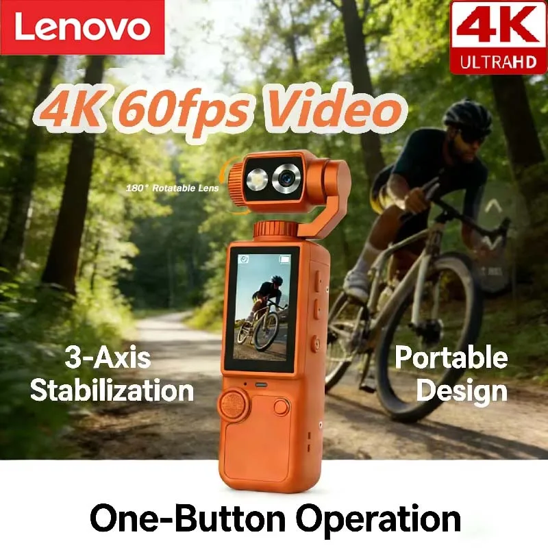 Lenovo 4K HD WiFi Sport-Actionkamera mit Autofokus, hoher Pixelanzahl, langer Akkulaufzeit, tragbare Taschenkamera für Motorrad und Vlogging Image
