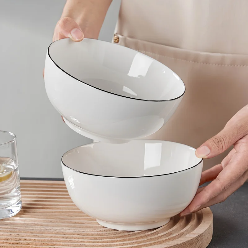 2/4/6/10pcs Black-rimmed Straight-sided Bowl Set, Minimalist Design Rice Bowl, Fruit Bowl, Soup Bowl, Household Kitchenware, Exq