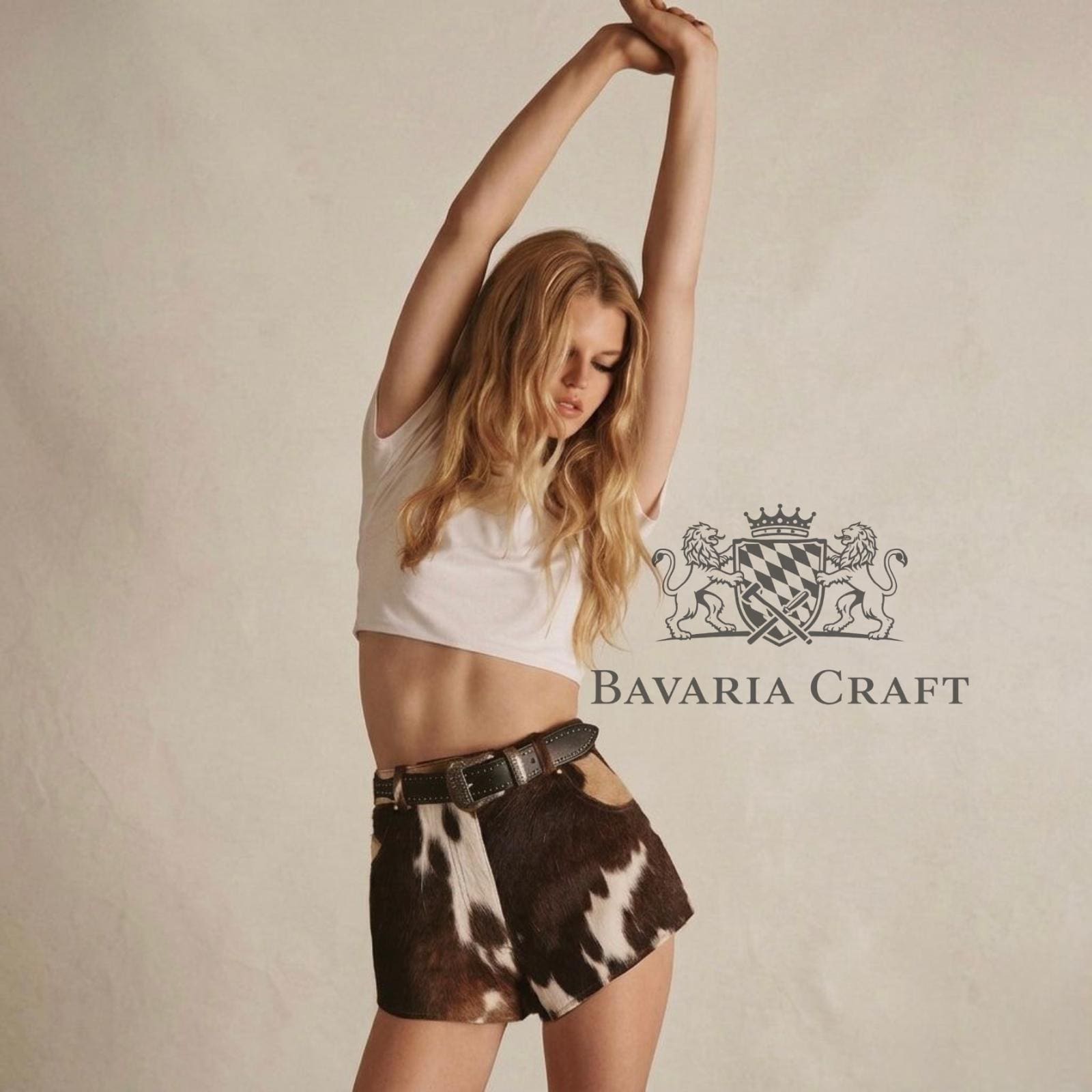Echtes Rindsleder Shorts | Mini-Shorts mit hoher Taille | Boho Festival Outfit Haaraufsatz im Western Style