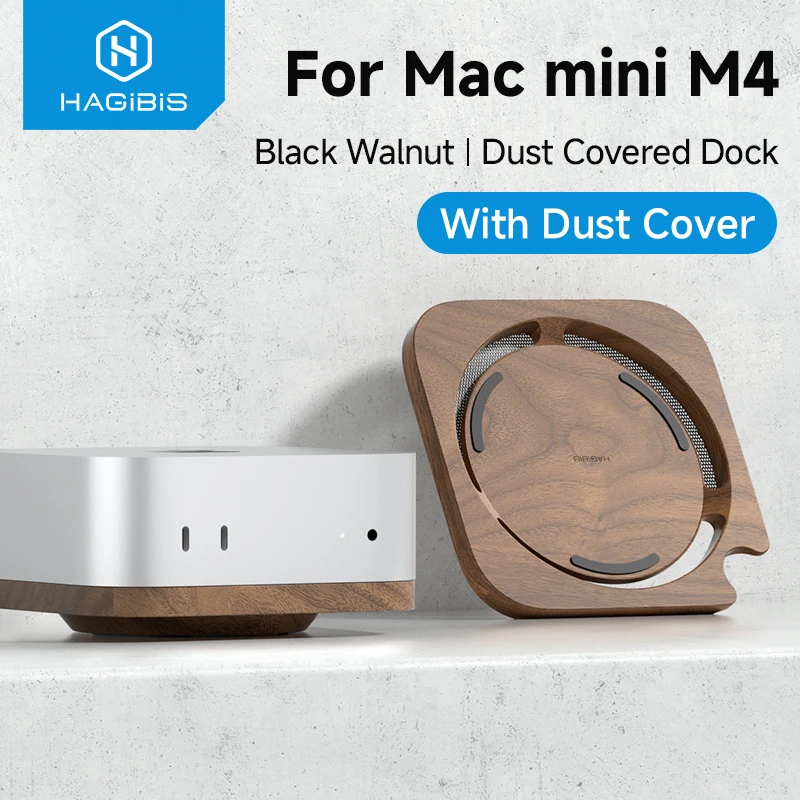 Hagibis Desktop-Ständer für Mac Mini M4/M4 Pro 2024, staubdicht, Nussbaumholzsockel, Wärmeableitungshalter, Massivholzhalterung, Kühlung Image