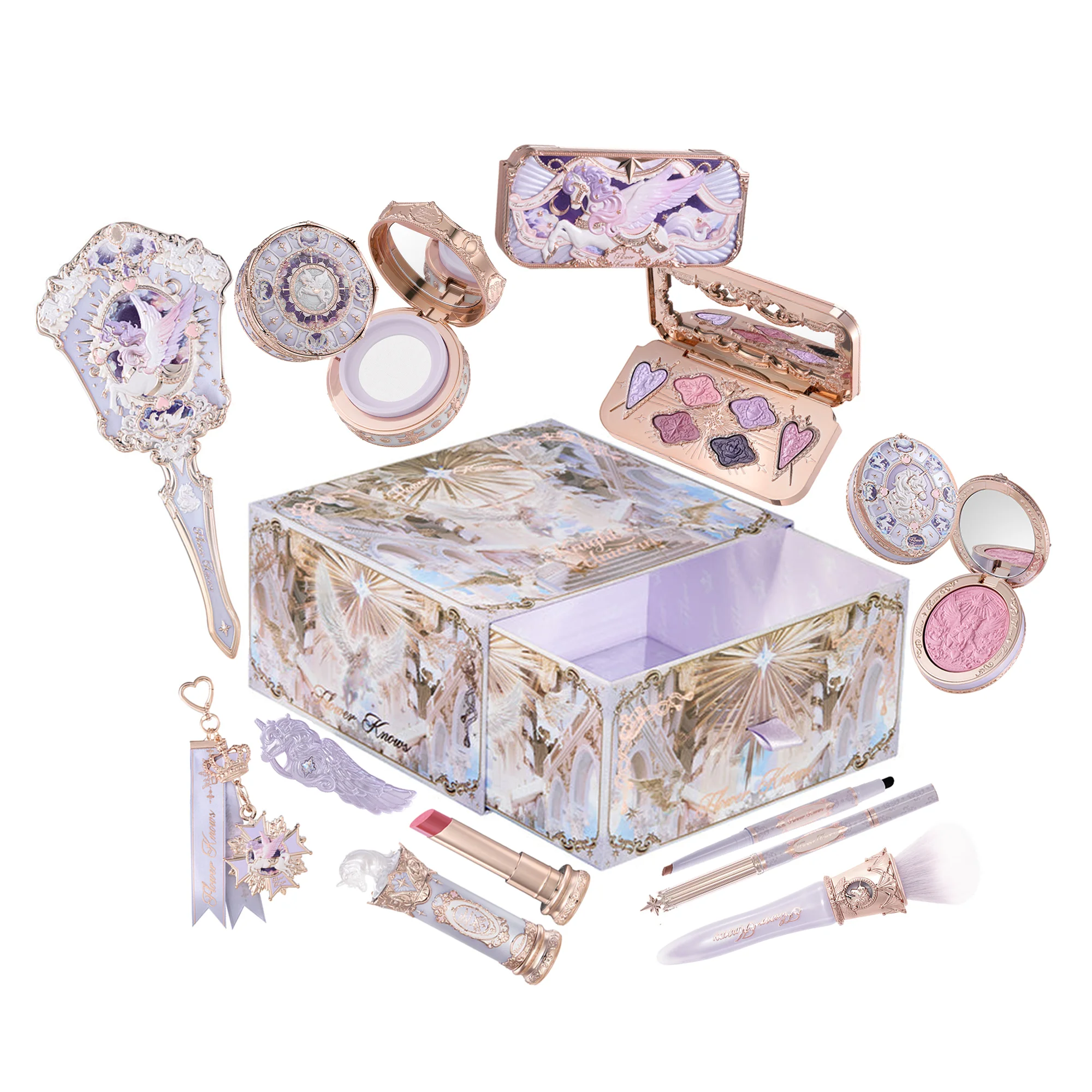 Flower Knows Knight Unicorn Make Up Geschenkset Lippenstift Rouge Fixierpuder Starlight Beauty Box Luxuriöse Kosmetik Kollektion Feen Prinzessin Geschenk
