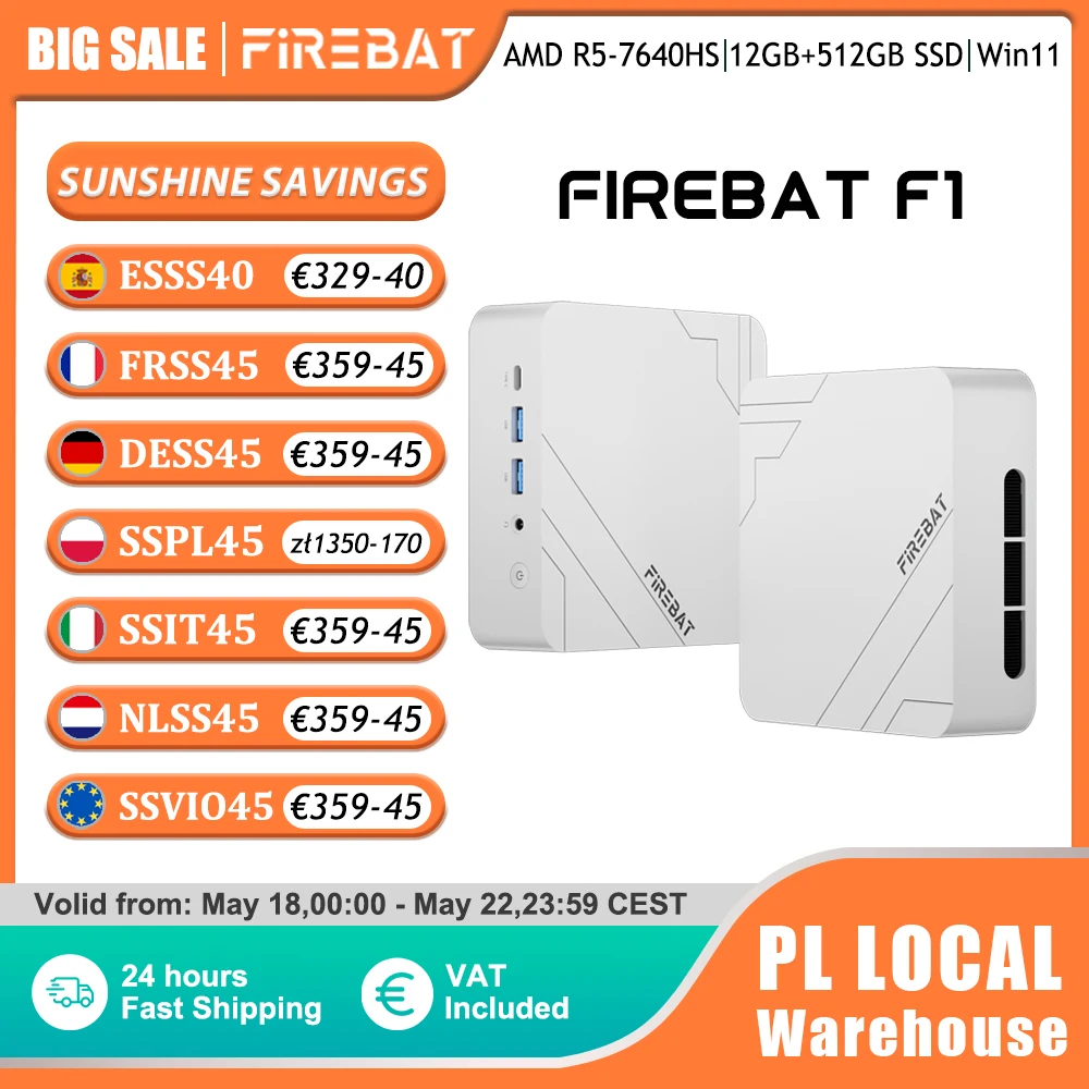 Firebat Mini-PC F1 AMD Ryzen 5 7640HS Gaming-Desktop 12 GB DDR5 512 GB SSD Windows 11 Pro Wi-Fi 6 USB4.0 Kompakter Computer Image