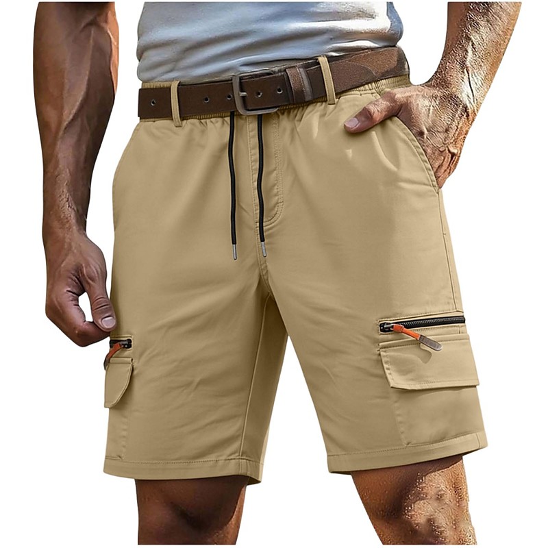 Men's Tactical Cargo Cargo Shorts Shorts Casual Shorts Hiking Shorts Drawstring Pocket Elastic Waist Plain Comfort Breathable Knee Length Daily Outdoor Vacation Vacation Fashion Khaki Black Inelastic
