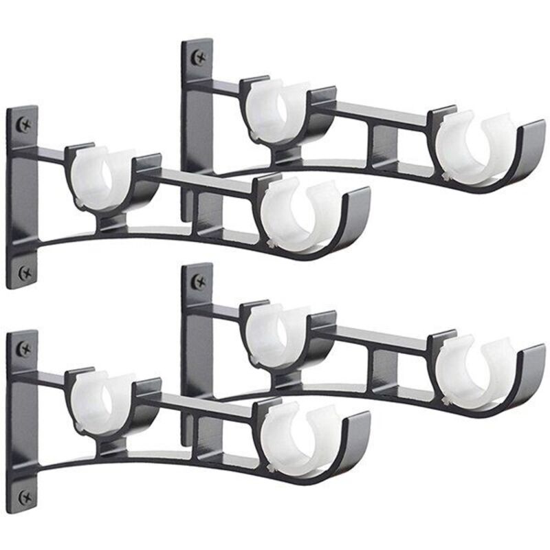 Set Di 4 Aste Per Tende In Metallo Resistente, Staffa Per Asta Per Tende, Supporto Doppio Per Asta Per Tende, Supporto Per Tende, Staffa Per Asta Per Tende In Alluminio, Supporto Per Asta Per Tende