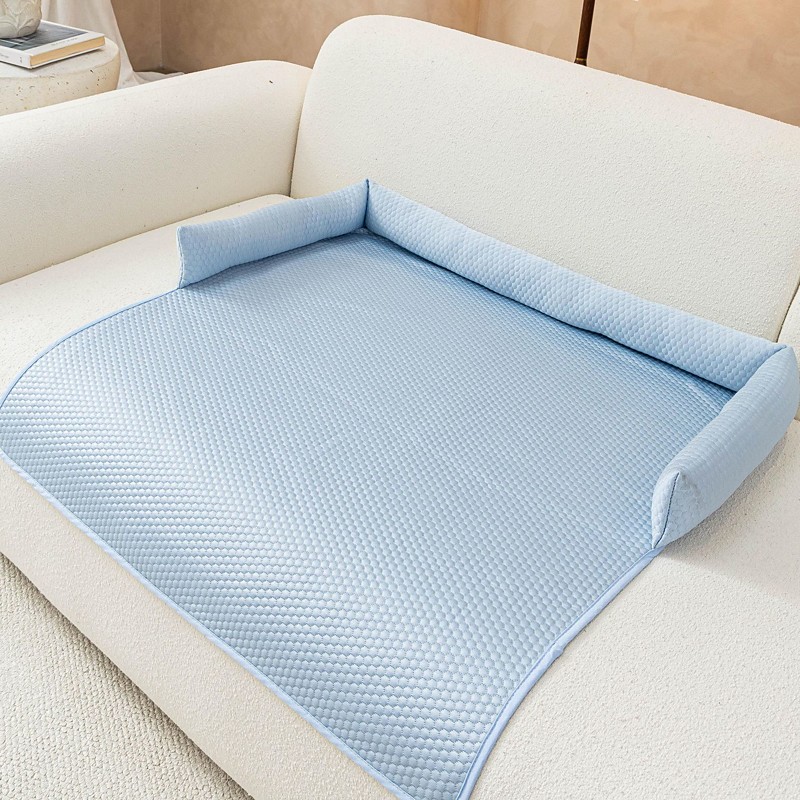 Dog Cooling Mat Pet Cooling Pad for Dogs and Cats Ice Silk Sofa Pet Bed with Raised Bolster Washable Breathable Summer Couch Protector 75 x 75 cm